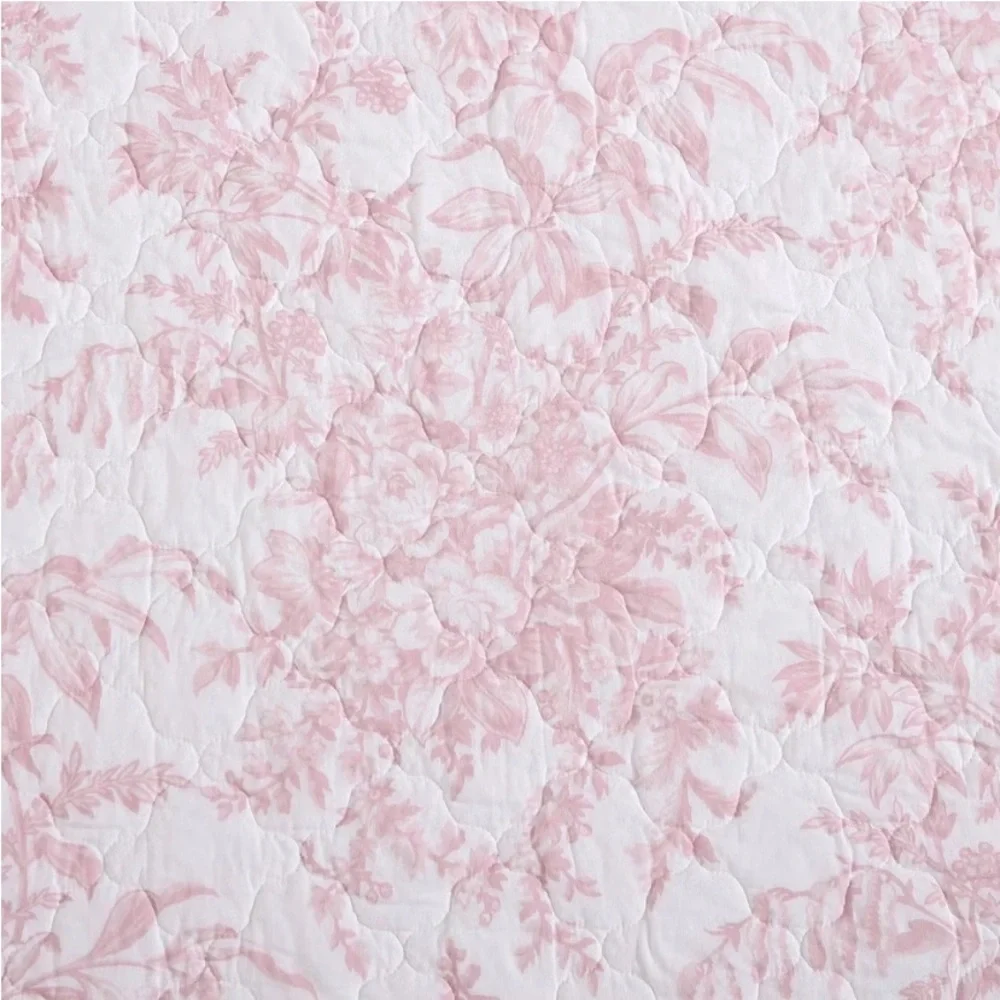 3pc Coquette KING Cotton Quilt Set Pink Bedford Laura Ashley